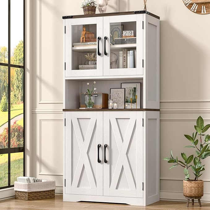 Bathroom Storage Cabinet with Adjustable Shelves, Farmhouse Kitchen Pantry, Rustic Style Cabinet