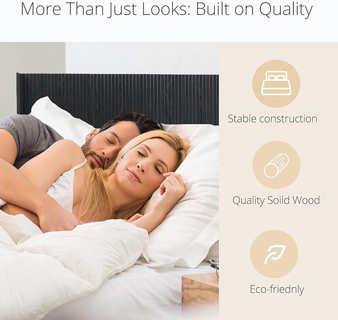 KEIKI Wooden King Size Headboard Only, 80.2" Wide Farmhouse Headboards with Wall Mounted Fluted Panel & Wingback for Bedroom, Black Oak