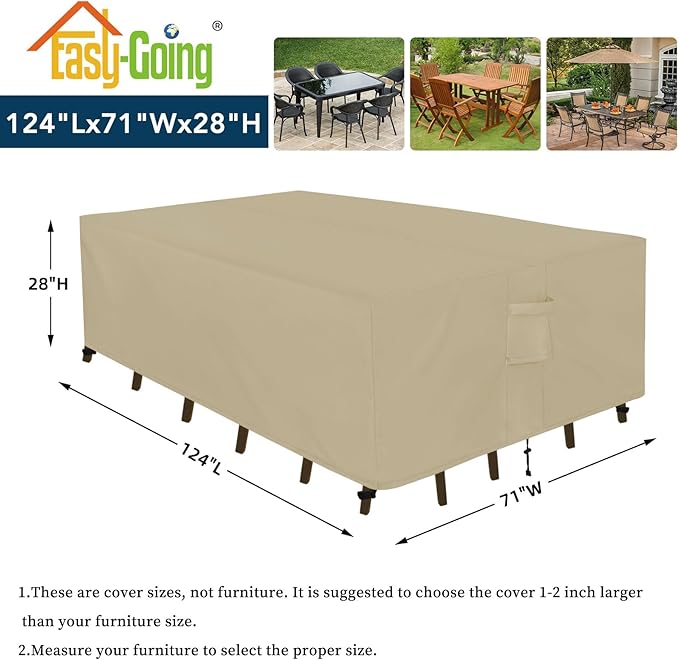 Easy-Going Rectangle Patio Furniture Cover Waterproof Outdoor Dining Table and Chair Cover Anti-UV Outside Sectional Sofa Set Covers (124"L x 71"W x 28"H, Camel)