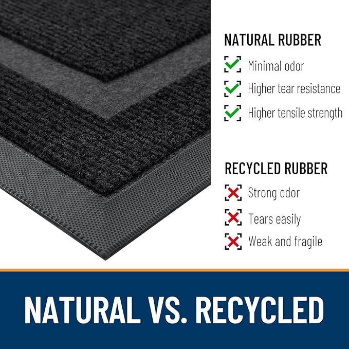 OLANLY Front Door Mat Indoor Outdoor Entrance, Waterproof All-Season, All-Weather Doormat, Sturdy Natural Rubber, Fade Resistant, Low Profile, Easy Clean Patio Porch Entryway Mat, 59x20, Black