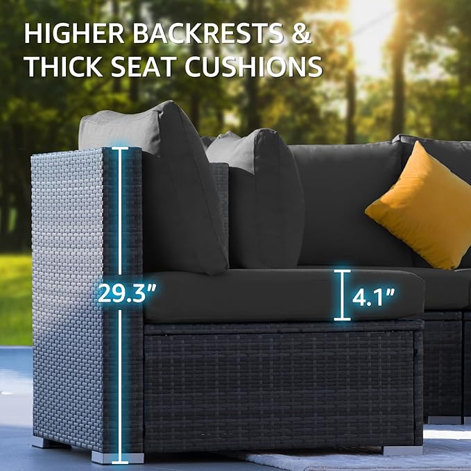 NICESOUL 13 Piece Patio Furniture Set with Fire Pit Table, Luxury Wicker Outdoor Sectional Sets with Loungers, Comfortable Highback Extra Large Size Wide Deep Seating Group Sofa for Outside, Dark Gray