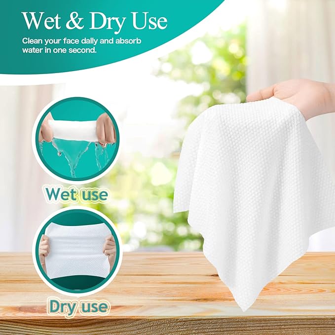 Soft Disposable Face Towel, Cotton Facial Dry Wipes 300 Count, Cotton Dry Wipes for Washing and Drying,Facial Tissue for Cleansing, Skincare, Makeup Remover Large packing (3 PACK)