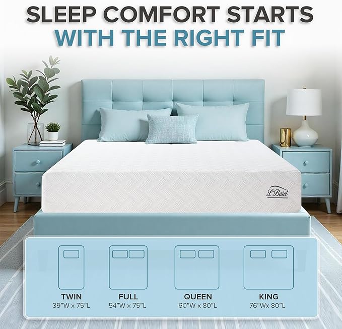 L’Baiet 6 Inch Gel Memory Foam Mattress, King Size - Bed in a Box - Medium Firm - Breathable Cooling-Gel Comfort Technology - Pressure Relief Comfy Support Soft Fabric Cover - CertiPUR-US Certified