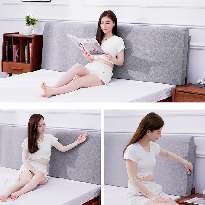 Upholstered Twin Headboard, No Tools Needed, Wall Mounted Headboard with Removeable Washable Linen, Multi-Functional Backrest (Grey)