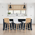 Armen Living Vienna Modern Swivel 26" Counter Height Barstool with White Faux Leather and Patterned Oak Wood Finish