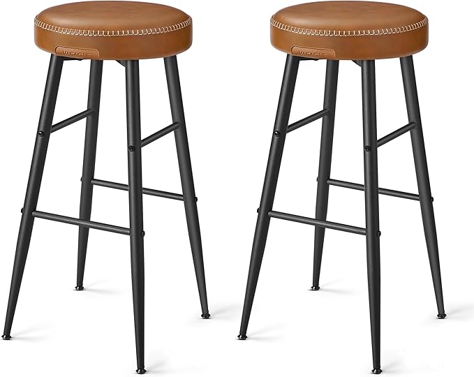VASAGLE EKHO Collection - Bar Stools Set of 2, Bar Height Bar Stools, Kitchen Counter Stools, Mid-Century Modern Backless Counter Stools, 30-Inch Tall, Kitchen Island Home Bar, Caramel Brown