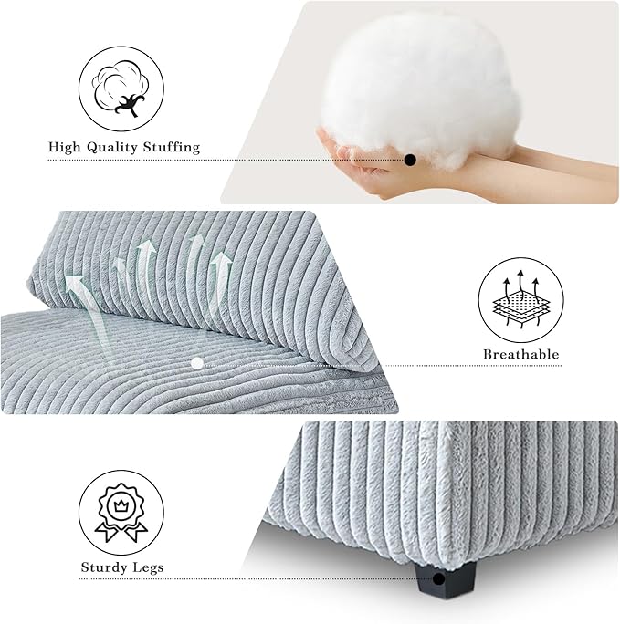 78.74" Oversized Loveseat Sofa, Deep Seat Cloud Couch, 2 Seat Comfy Modular Sectional Couches for Living Room, Plush Couch Cushion Covers Removable, Gray