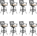 Pellebant 30" Sunbrella Outdoor Bar Stools 8 Pack, Aluminum Swivel Patio Bar Height Bar Stools with Back & Footrest, for Deck Lawn Garden(Canvas Antique Beige)