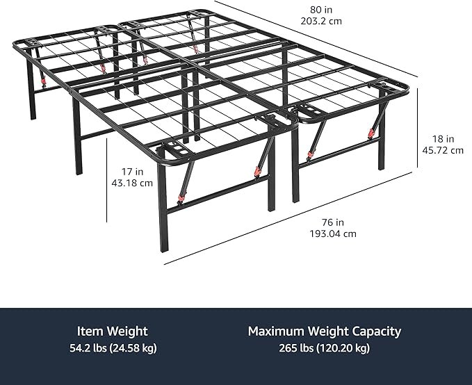 Amazon Basics Bed Frame with Storage, Foldable Metal Platform, Sturdy Steel, No Box Spring Needed, 18 Inches High, Tool-Free Setup, King Size, Black