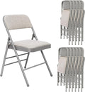12 Pack Folding Chairs Fabric Dining Chair Set with Padded Cushion and Back, Indoor Outdoor Foldable Seat with Steel Frame for Home Office Events Wedding Party, Oatmeal Strip Seating