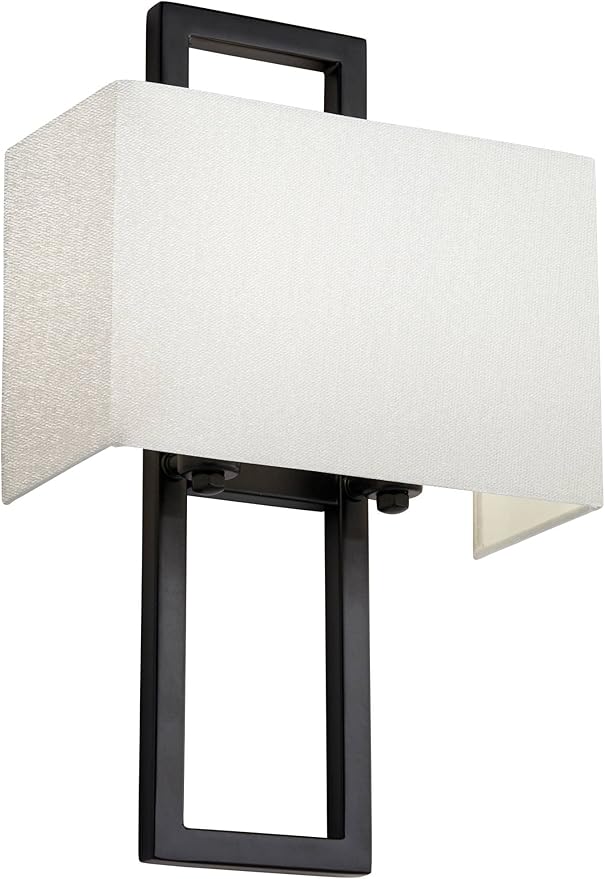Possini Euro Design Modena Modern Wall Light Sconces Set of 2 Black Hardwired 9 1/2" Fixture Shimmery Silvery Faux Silk Half Shade for Bedroom Bathroom Vanity Living Room Home Hallway Dining House