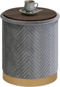 B FSOBEIIALEO Ottoman with Stroage, Round Velvet Storage Ottoman with Gold Plating Base,Foot Rest Stool for Dorm Room, Living Room Grey, 14.76"x14.76"x16.34"