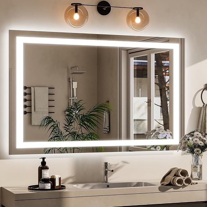 VooBang LED Bathroom Mirror 32 x 48 inches - 3 Adjustable Lighting Modes Lighted Smart Bathroom Vanity Mirror, Anti-Fog, Memory Function, Tempered Glass, Wall Mounted Horizontally Vertically