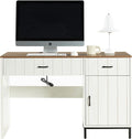 Farmhouse 47" Executive Desk, Home Office Desk with File Drawer and Power Outlet, Computer Desk with 2 Drawers and 1 Storage Cabinet, Workstation for Office Home (White)