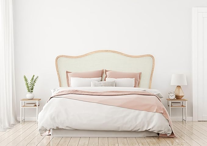 Creative Co-Op Modern Farmhouse Solid Oak Wood Headboard with Linen Upholstery, Natural and Beige, Queen