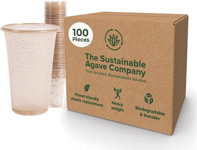 Sustainable Agave Co - Sweet Agave Fiber Cups - 12 Ounce - 100 Count - Plant-Based, Made With Upcycled Materials - Clear