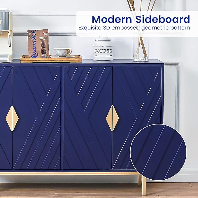 Sideboard Buffet Cabinets with Storage, 47.2" Modern Storage Cabinets with Relief Doors, Accent Cabinets with Adjustable Shelves, Wood Console Cabinet for Dining Living Room, Entryway, Blue