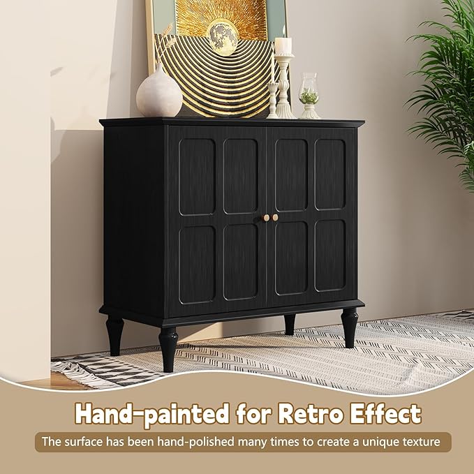 ARTPOWER Black Sideboard Buffet Cabinet with Storage, Mid-Century Modern Storage Cabinet with 2 Doors and Adjustable Shelves, Accent Style Sideboard for Entryway, Dining Room, Living Room