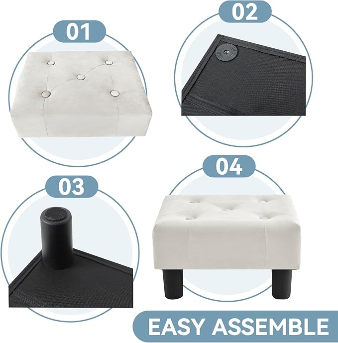 Poofzy Small Foot Stool Ottoman, Velvet Ottoman Foot Rest with Legs, Rectangle Foot Rest for Couch, Footstools and Ottomans Small for Living Room and Entryway (Beige)