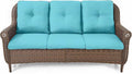 Patio Sofa Outdoor Wicker Couch - Heavy Duty All-Weather Brown Rattan 3-Seater with High Back and Comfortable Thick Cushions for Garden Back Porch Poolside Apartment - Turqoise