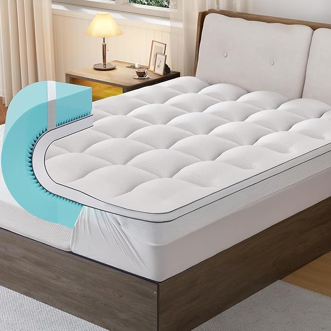 Firm Memory Foam Mattress Topper Twin XL Size - Dual Layer 3 Inch Cooling Gel Memory Pad and 1 Inch Pillow Top Mattress Cover for Back Pain - 39" x 80" x 4"