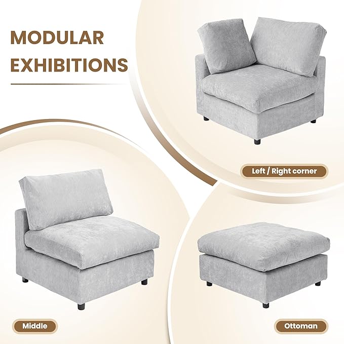 WJShome V Shaped Sectional Cloud Couch, 100 Inch 5-Seater Modern Modular Sofa,Chenille Deep Seat Couches for Living Room