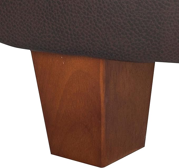 HomePop Round Leatherette Storage Ottoman with Lid, Chocolate Brown Large