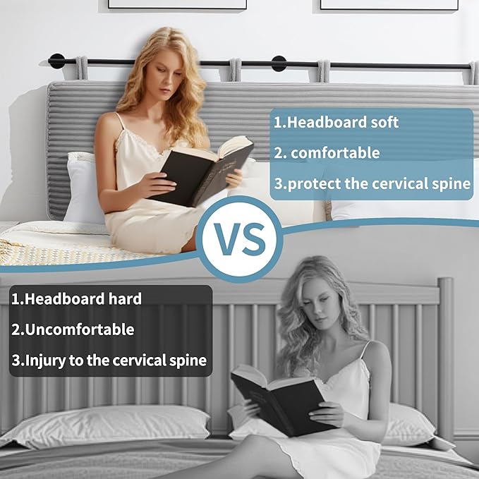 UEV King Headboard Only, Wall Mounted Hanging Upholstered Bed Head Board, Modern Vertical Channel Design of Fine Flannel, Elegant Grey Fluted Headboard for Bedroom (Grey, King Size)
