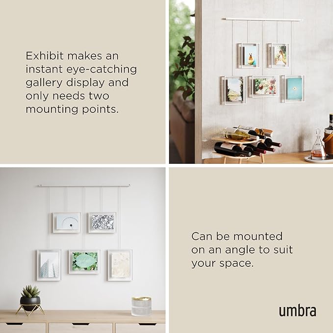 Umbra Exhibit Picture Frame Gallery Set, Adjustable Wall Collage Displays Five Photos (Two 4x6" and Three 5x7"), Set of 5, White