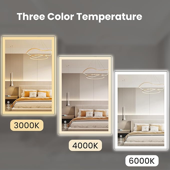 WTTY 28"X36" LED Bathroom Mirror with Black Frame, Bathroom Vanity Mirror with Lights for Wall, Front Light and Backlit, Anti-Fog, Dimmable, 3 Colors, Shatterproof, Memory, Horizontal/Vertical