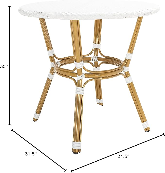 SAFAVIEH PAT4012C Outdoor Collection Sidford White Rattan Bistro Table
