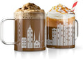 Greenline Goods – Detroit, MI Skyline Glass Coffee Mugs (Set of 2), 15 oz – Etched Wrap Design