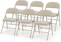 GOFLAME 6 Pack Folding Chairs, Fabric Dining Chair Set with Padded Seat & Metal Frame, Indoor Outdoor Upholstered Commercial Seat for Home Office Events Wedding Party, Beige
