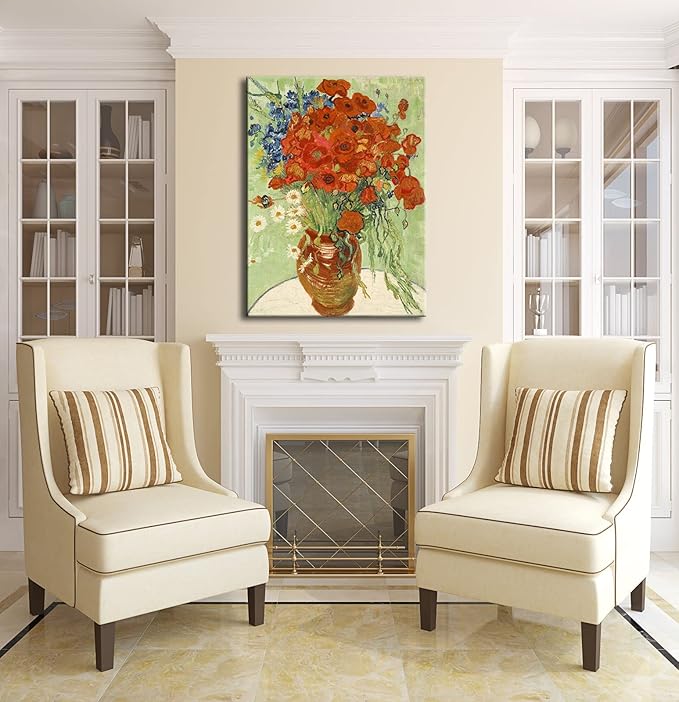 Wieco Art Red Poppies and Daisies Large Canvas Prints Wall Art of Van Gogh Famous Artwork Floral Oil Paintings Reproduction Abstract HD Classical Flowers Pictures for Living Room Home Decor