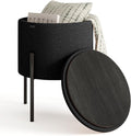 STORAGEBUD Round Ottoman with Storage, Boucle Storage Foot Stool, Makeup Vanity Stool, Small Ottoman Foot Rest, Modern Ottomans for Living Room and Bedroom, Black