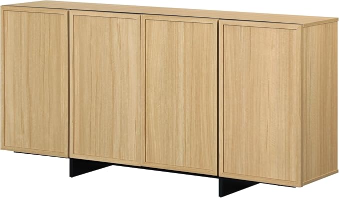 WAMPAT Modern Sideboard Buffet Cabinet with 4 Doors, Multifunctional Sideboard with Large Storage and T-Shaped Legs, Coffee Bar Cabinet Storage Cabinet for Kitchen, Living Room, Oak