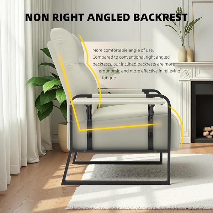 Faux Leather Accent Chairs Set of 2 with Flip Up Tray Tables Soft Backrest for Living Room Office Bedroom Modern Accent Chairs, Beige