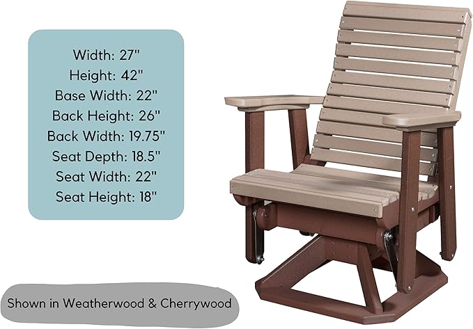 DutchCrafters Modern Horizontal Slat High Back Poly Glider Chair Outdoor Patio Furniture (Black & Cedar)