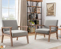 HNY Mid Century Modern Accent Chairs Set of 2 with Wood Frames, Linen Upholstered Living Room Arm Chairs for Living Room, Bedroom, Grey