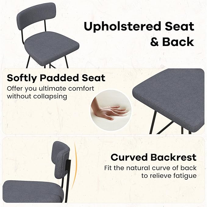COSTWAY Bar Stools Set of 4, 25” Upholstered Counter Height Bar Stools with Back, 360° Swivel Dining Chairs with Heavy-Duty Metal Legs and Footrests, for Kitchen Island, Dining Room, Bar (4, Grey)