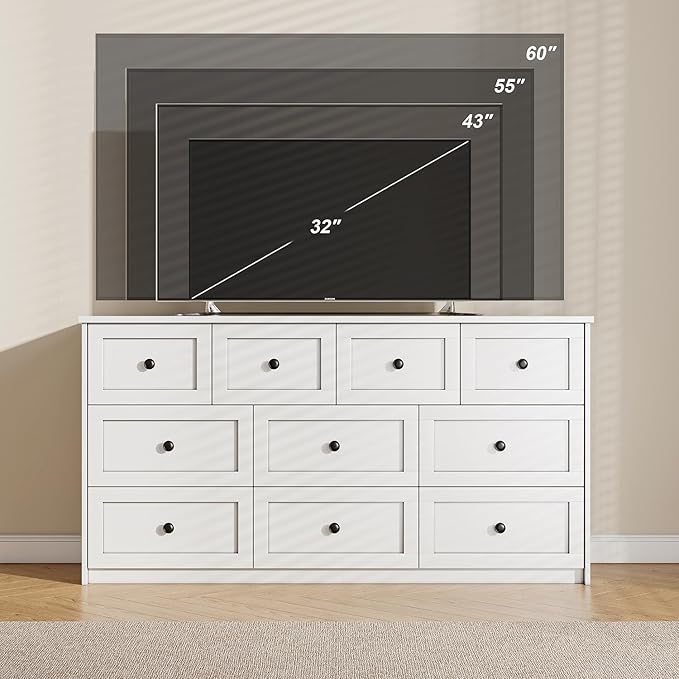10 Drawer Double Dresser for Bedroom, 59.1" Wide Dressers & Chests of Drawers with Large Capacity Storage,White Dresser for Bedroom,Hallway,White