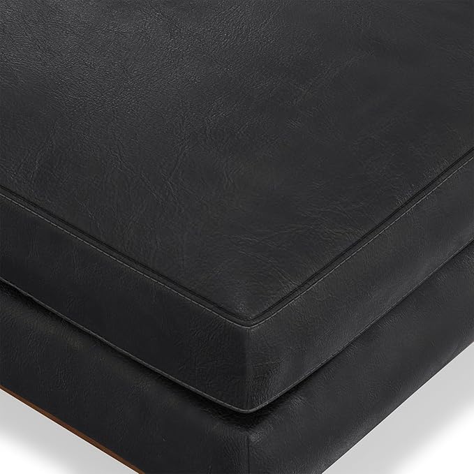 SIMPLIHOME Morrison 49 inch Wide Large Rectangular Ottoman in Lead Black Genuine Leather, Multifunctional Footrest, Coffee Table, and Extra Seating for Living Room, Mid-Century Modern Style