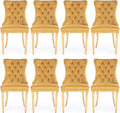 Velvet Upholstered Dining Chairs Set of 8, Modern Style Kitchen Side Chairs with Nailhead Trim and Gold Plated Leg, Metal Pulling Ring for Dining Room Living Room(Gold-Gold Plated Leg)