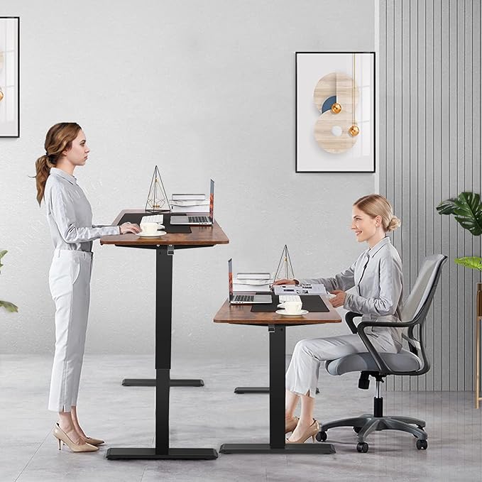 farexon 63 x 24 Inch Electric Standing Desk Adjustable Height, Sit-Stand Desk with Oversized Mouse Pad, Four Preset Heights, 27''-46'' Lifting Range Stand up Desk（Brown）
