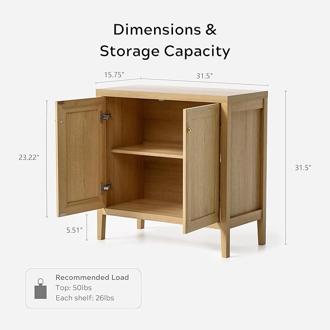 63" Large Buffet Cabinets Set of 2, Farmhouse Sideboard Cabinet with Storage, Accent Credenza Cabinet, Wood Kitchen Cabinets, Coffee Bar Console Table for Living, Dining Room, Natural Oak