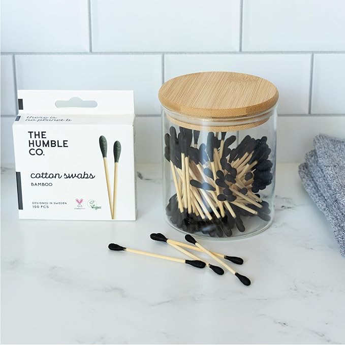 The Humble Co Bamboo Cotton Swabs, 600 Count - Black Cotton Buds for Ears, Makeup, Baby Care & Cleaning - Personal Hygiene Essentials & Toiletries - Daily Products for Travel & Home