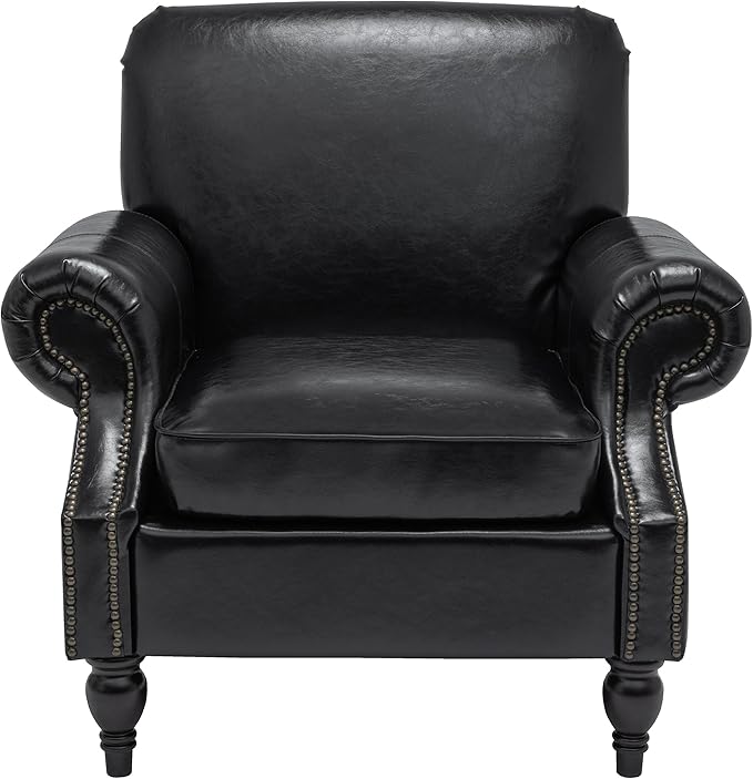 Accent Chair,22.4" Seat Depth Armchair with Roll Arms,36.6W*34.3D*34.6H Living Room Chair,Wood Legs,Set of 2,Faux Leather in Black