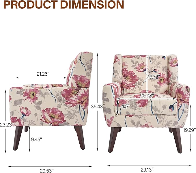 Accent Chair, Modern Fabric Armchair for Living Room, Comfy Upholstered Arm Chair Tufted for Indoor Bedroom Office Room (Pattern White)