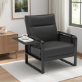 Upholstered Accent Sofa, Modern Faux Leather Sofa Chair with Foldable Side Tray Table & Storage Pocket, Small Accent Sofa for Living Room, Bedroom, Reception Room, Black