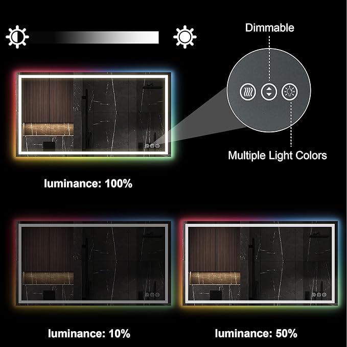 Awoco LED Bathroom Mirror, 55" x 36 Vanity Mirror with 8 Colors RGB Backlit and 3 Colors Front Light, Dimmable Anti-Fog Lighted Mirror, Memory Function, for Bathroom Wall